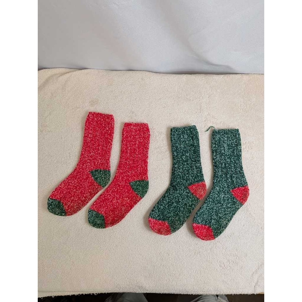 Cozy Knit Crew Socks Red Green Fair Isle Pattern Cozy Winter Warm Hand Knit Sock